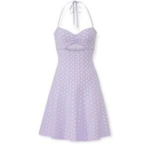 NEW Ronny Kobo Shila Knit Halter Mini Dress XS Lavender Purple Polka Dot Cutout